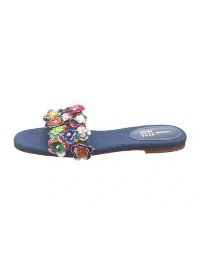 Pre-owned Larroude X Jonathan Cohen Denim Patterned Slides In Blue