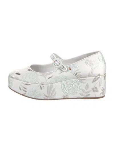 Pre-owned Larroude X Markarian Canvas Floral Print Mules In White