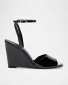 Larroude Yves Patent Ankle-strap Wedge Sandals In Black