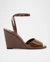 Larroude Yves Patent Ankle-strap Wedge Sandals In Burnt Umber
