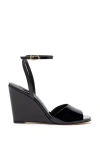 Larroude Yves Patent Ankle-strap Wedge Sandals In Black