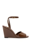 Larroude Yves Patent Ankle-strap Wedge Sandals In Burnt Umber