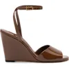 Larroude Yves Patent Ankle-strap Wedge Sandals In Burnt Umber