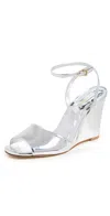 Larroude Yves Ankle Strap Wedge Sandal In Silver