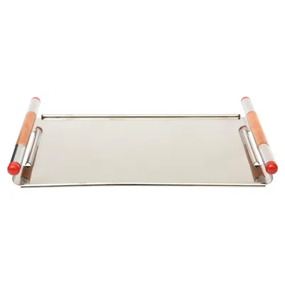 Pre-owned Larry Laslo 1980's Italian Futura Silver-plate, Wood, Resin Tray By  For Towle In Brown