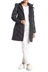 Larry Levine Mid Length Faux Fur Hooded Puffer Jacket In Gray In Grey