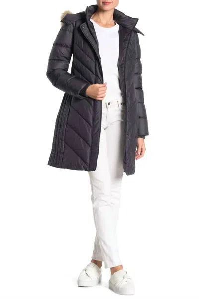 Larry Levine Mid Length Faux Fur Hooded Puffer Jacket In Gray In Grey