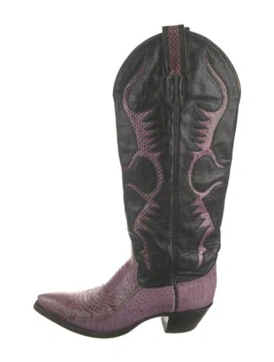 Pre-owned Larry Mahan Leather Animal Print Western Boots In Black