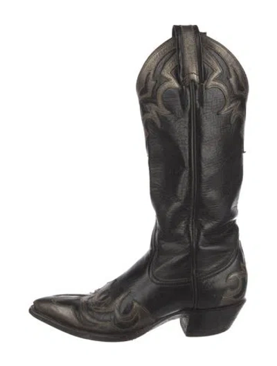 Pre-owned Larry Mahan Leather Colorblock Pattern Western Boots In Black