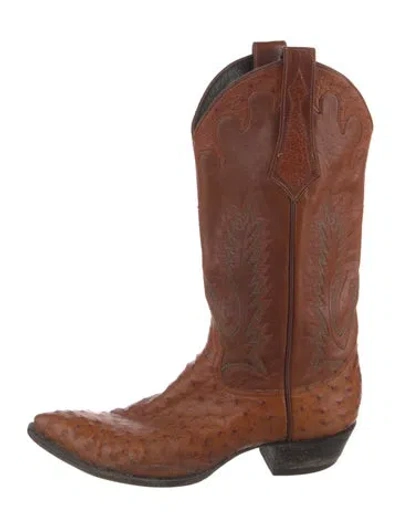 Pre-owned Larry Mahan Leather Patterned Western Boots In Brown