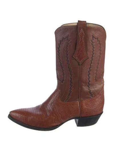Pre-owned Larry Mahan Leather Patterned Western Boots In Brown