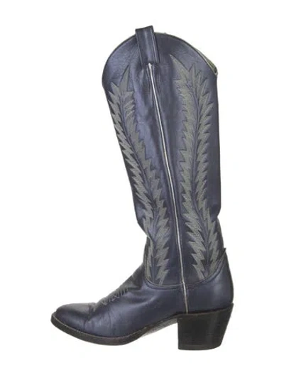 Pre-owned Larry Mahan Leather Printed Western Boots In Blue