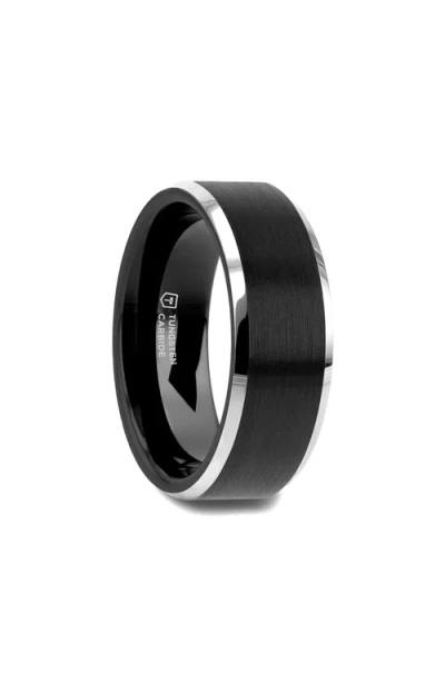 Larson Jewelers Aston Brushed Center Tungsten Wedding Band In Black