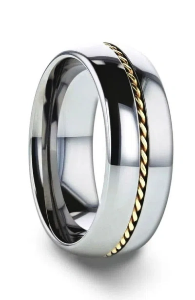Larson Jewelers Braided 14k Gold Inlay Domed Tungsten Ring In Metallic