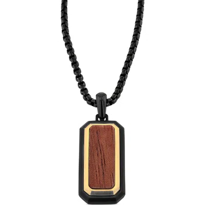 Larson Jewelers Bubinga Wood Stainless Steel Pendant In Black