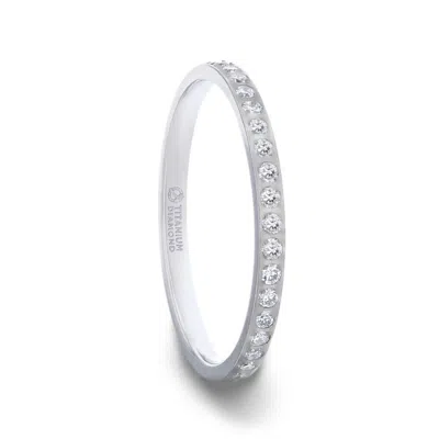 Pre-owned Larson Jewelers Emilia Titanium Women's Wedding Ring With Small White Diamonds Setting - 2mm