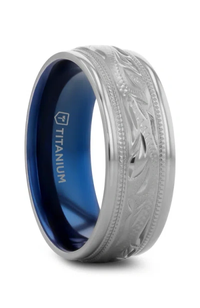 Larson Jewelers Mariner Titanium Milgrain Engraved Finish Wedding Ring In Silver