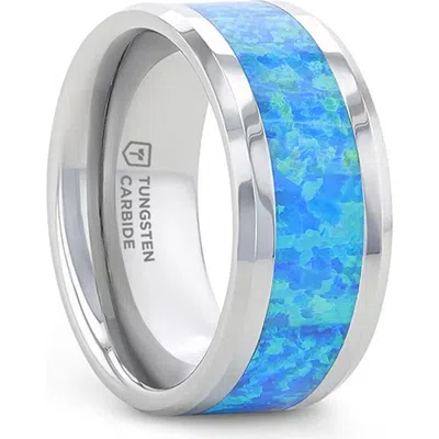 Larson Jewelers Quasar Tungsten Wedding Band With Opal Inlay In Blue