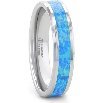 Larson Jewelers Quasar Tungsten Wedding Band With Opal Inlay In Blue