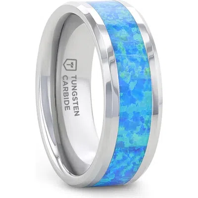 Larson Jewelers Quasar Tungsten Wedding Band With Opal Inlay In Blue
