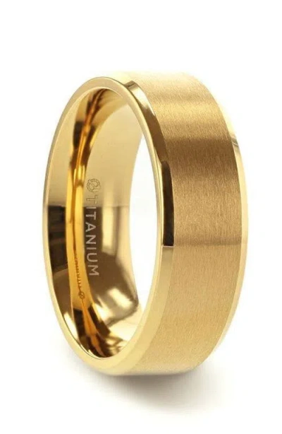 Larson Jewelers Radiate Titanium Flat Brushed Center Wedding Ring In Gold