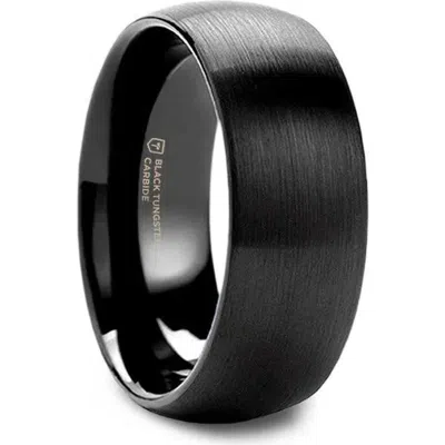 Larson Jewelers Raider Domed Brush Finished Tungsten Wedding Band In Black