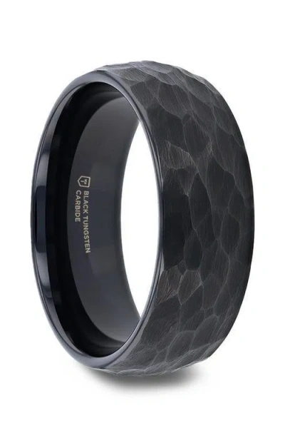 Larson Jewelers Renegade Domed Hammered Black Tungsten Carbide Brushed Wedding Band In Blue