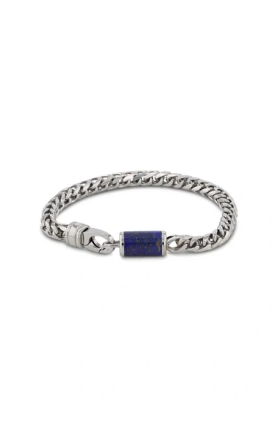 Larson Jewelers Stainless Steel Bracelet With Lapis Inlay In Metallic