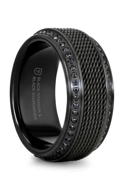 Larson Jewelers Steel Chain Titanium Wedding Ring Set With Round Diamonds In Black