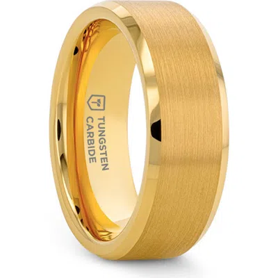 Larson Jewelers Tungsten Beveled Edge Flat Wedding Band With Brushed Center In Gold