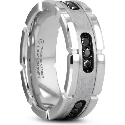 Larson Jewelers Valor Grooved Tungsten Wedding Band With Inlay And Diamonds In Metallic