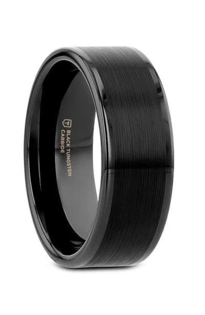 Larson Jewelers Vulcan Flat Tungsten Ring With Brushed Center And Polished Edges In Black