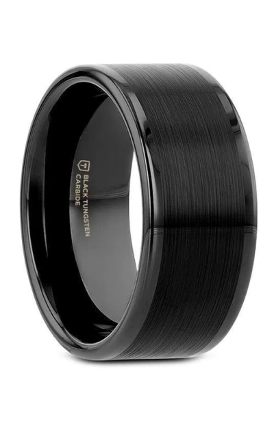Larson Jewelers Vulcan Flat Tungsten Ring With Brushed Center And Polished Edges In Black