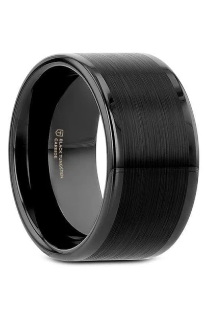 Larson Jewelers Vulcan Flat Tungsten Ring With Brushed Center And Polished Edges In Black