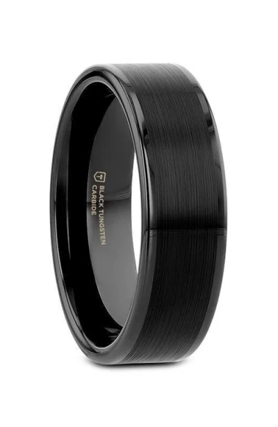 Larson Jewelers Vulcan Flat Tungsten Ring With Brushed Center And Polished Edges In Black