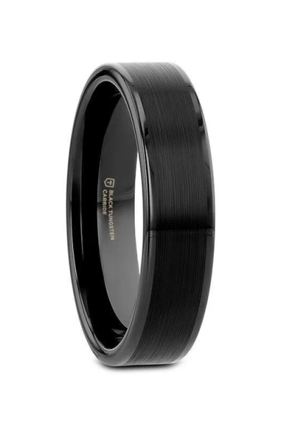 Larson Jewelers Vulcan Flat Tungsten Ring With Brushed Center And Polished Edges In Black