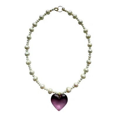 Larsuu Women's Purple / White Violet Heart Necklace In Multi