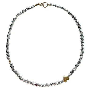 Larsuu Women's Silver / Gold Heart Orbit Hematite Necklace In Multi
