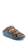 L'artiste By Spring Step Cuddlecake Platform Wedge Slide Sandal In Navy Multi