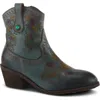 L'artiste By Spring Step Galop Embossed Floral Leather Bootie In Blue