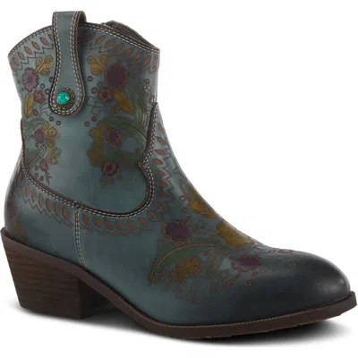 L'artiste By Spring Step Galop Embossed Floral Leather Bootie In Blue