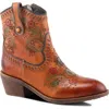 L'artiste By Spring Step Galop Embossed Floral Leather Bootie In Brown