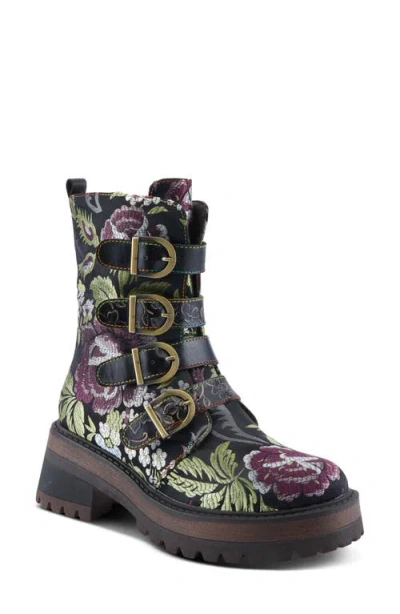 L'artiste By Spring Step Haruko Combat Boot In Black Multi