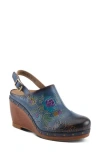 L'artiste By Spring Step Loveya Slingback Platform Wedge Clog In Blue