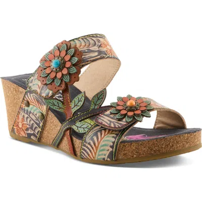 L'artiste By Spring Step Moai Platform Wedge Sandal In Multi