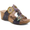 L'artiste By Spring Step Prettypetals Platform Wedge Slide Sandal In Navy Multi