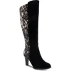 L'artiste By Spring Step Sultana Lace Panel Knee High Boot In Black