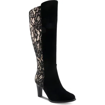 L'artiste By Spring Step Sultana Lace Panel Knee High Boot In Black