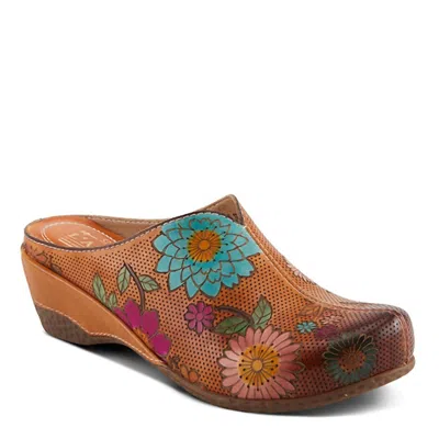 L'artiste Women's Flower Designed Clog In Camel In Brown