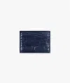 Larusmiani Horizontal Alligator Card Holder Capital Wallet In Blue